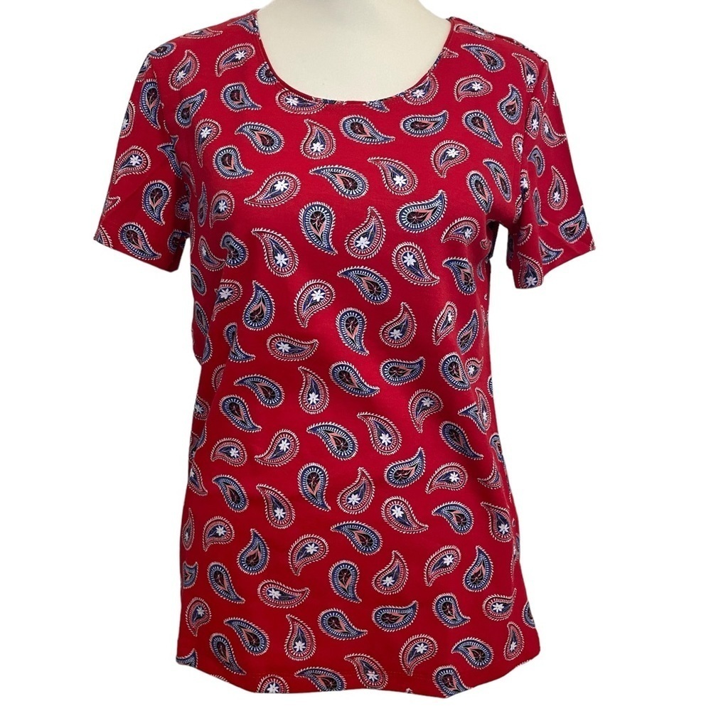 Astrologie Red and Blue Paisley Short Sleeve Shirt Size S